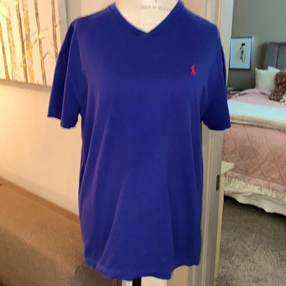 Polo Ralph Lauren navy blue v-neck t-shirt Classic Fit shortsleeve mens Medium​​ - Picture 5 of 7